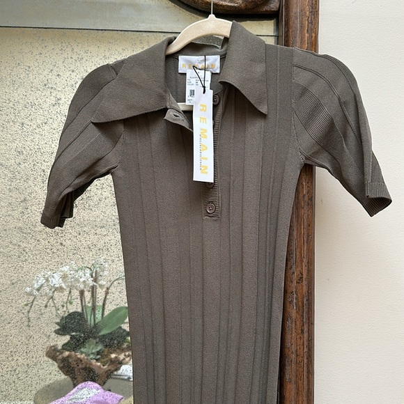 NWT Remain Birger Christensen Evial Knit Polo Dress Sz 34/ US 2 Olive - Picture 5 of 7
